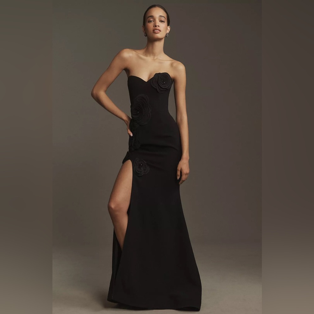 Helsi Gisele Sweetheart Strapless 3D Floral Gown Black
